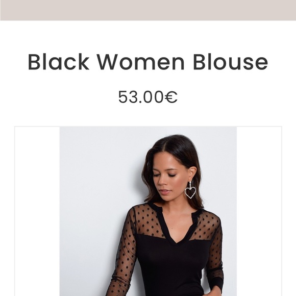 Black pullover blouse with polka dotted shoulder and arms. Size 42 or Medium - Picture 2 of 10